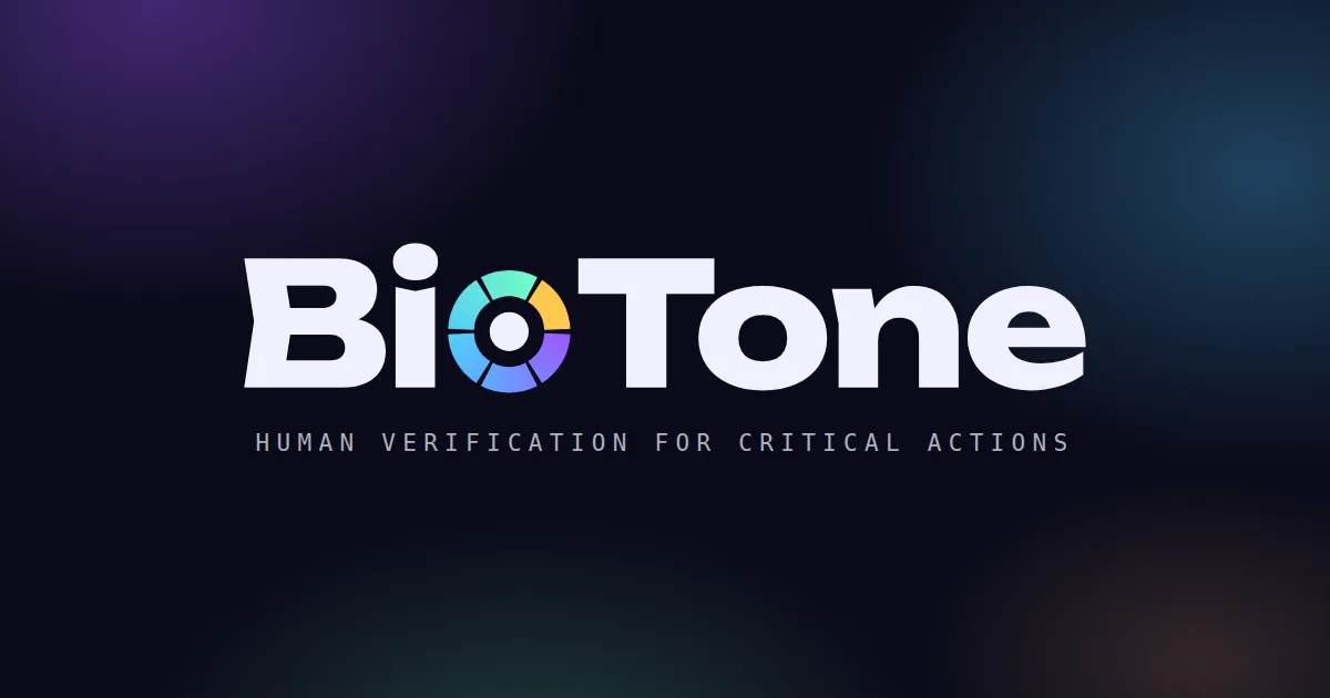 BioTone wordmark and segmented signal mark with the line Human verification for critical actions